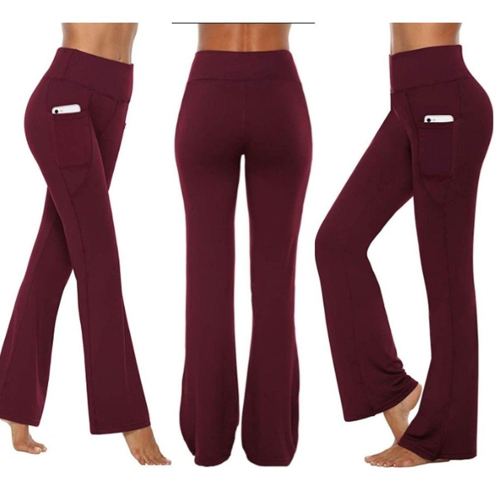Set Of 2 MOCOLY & Chin Fun Women's Bootleg Leggings Burgundy/Gray Medium NWT - Picture 2 of 16